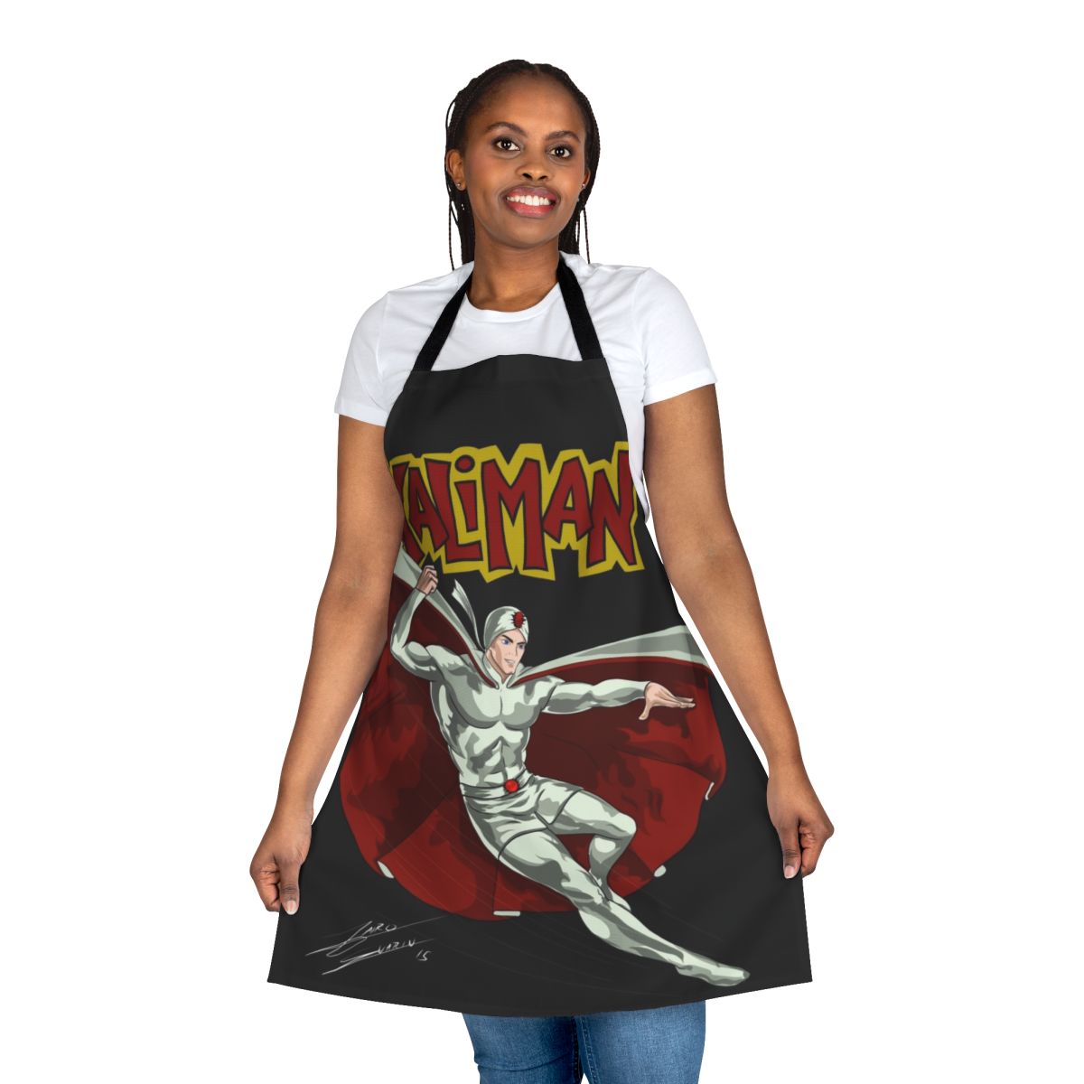 Retro 70s Kaliman superhero comic-style apron
