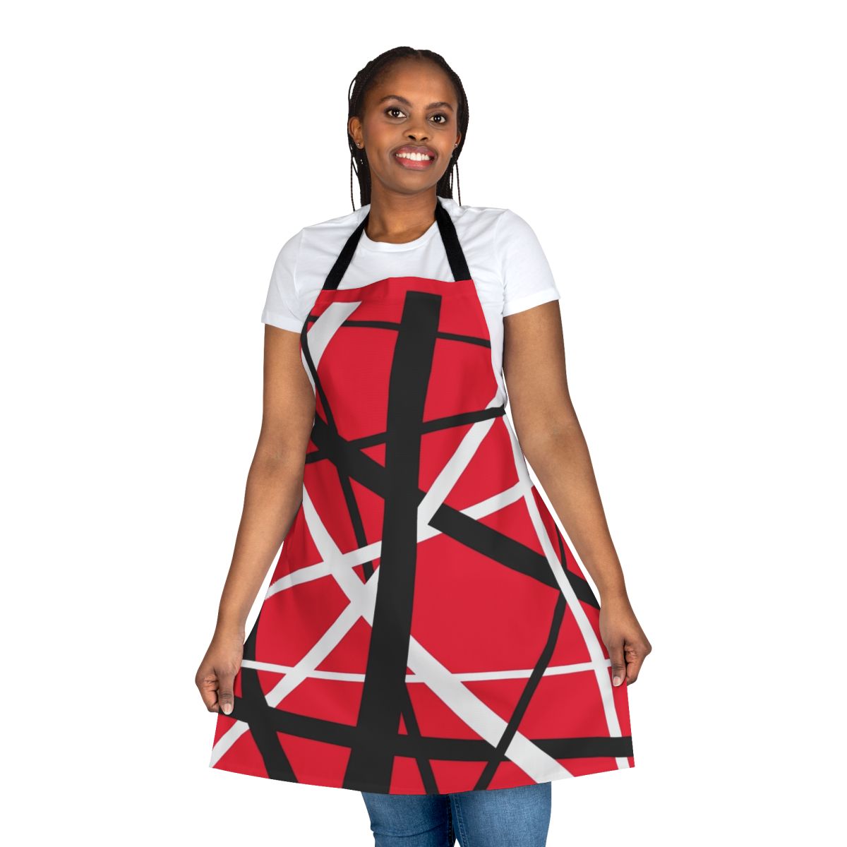 Retro 80s striped design apron for music lovers