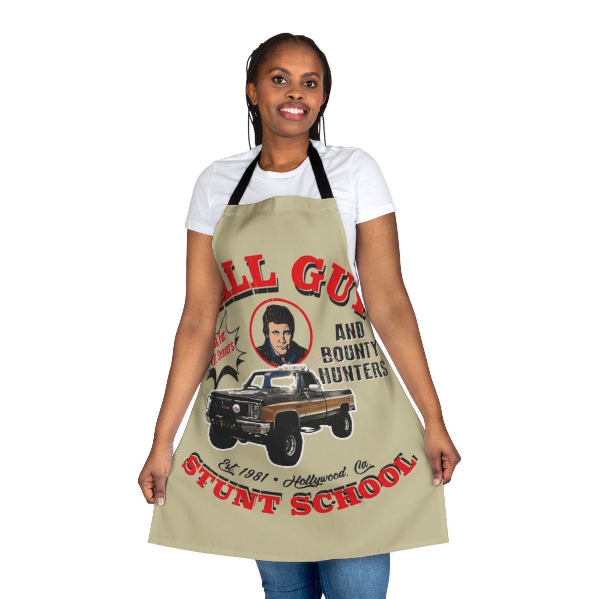 Apron featuring the logo and characters from the 1980s TV show "The Fall Guy"