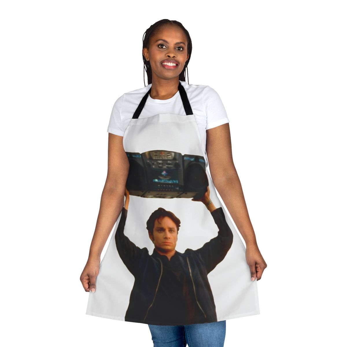 Retro-styled apron featuring a 90s boombox design, a nod to Chris Kattan's iconic Roxbury Guys character