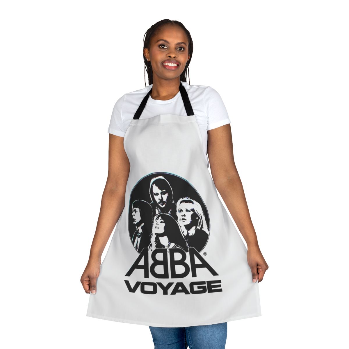 A vibrant apron featuring ABBA-inspired designs perfect for Mamma Mia fans