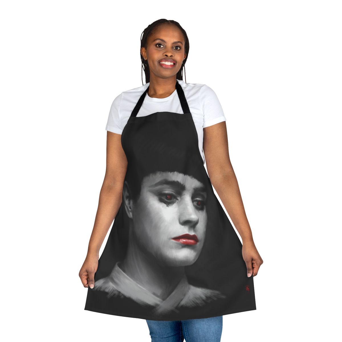 Retro-style apron featuring Blade Runner-inspired graphics and designs