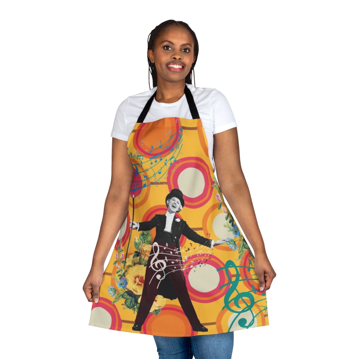 Vintage-inspired apron featuring a lullaby theme and Broadway musical design