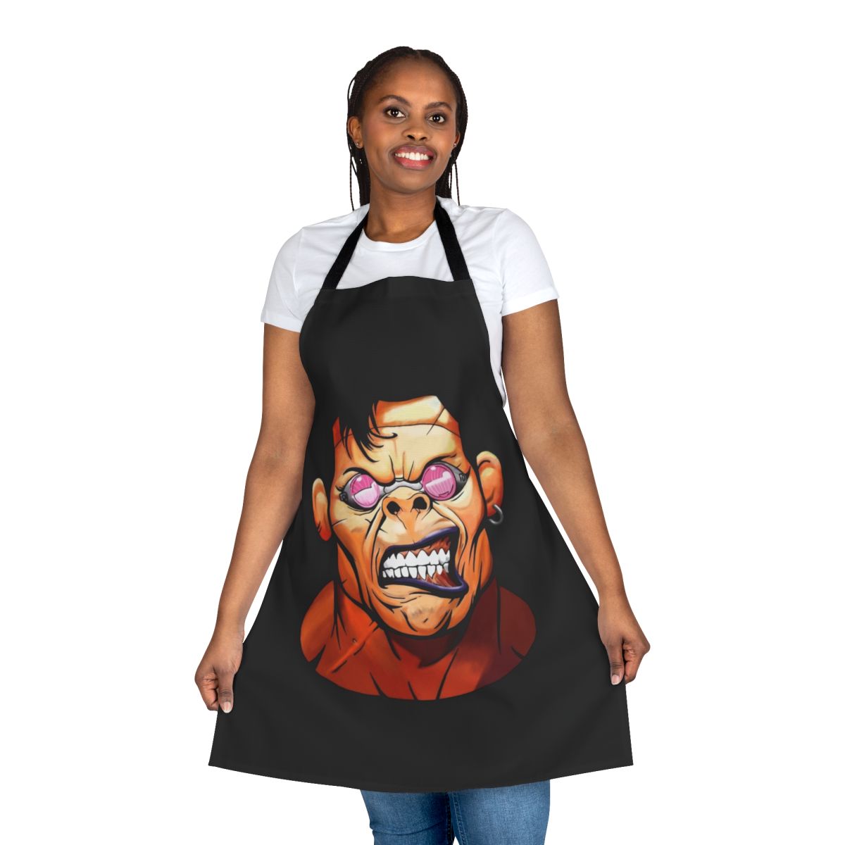 Ranxerox-inspired cyberpunk apron with vintage comic book art