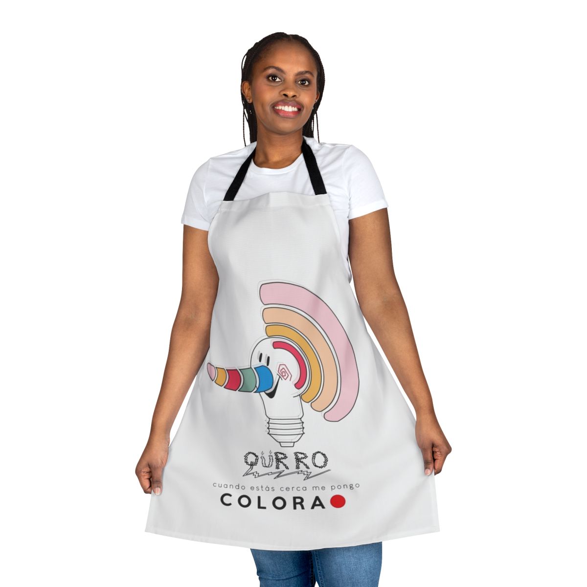 Vintage-style apron featuring a light bulb design, inspired by the Expo 92 event in Spain.