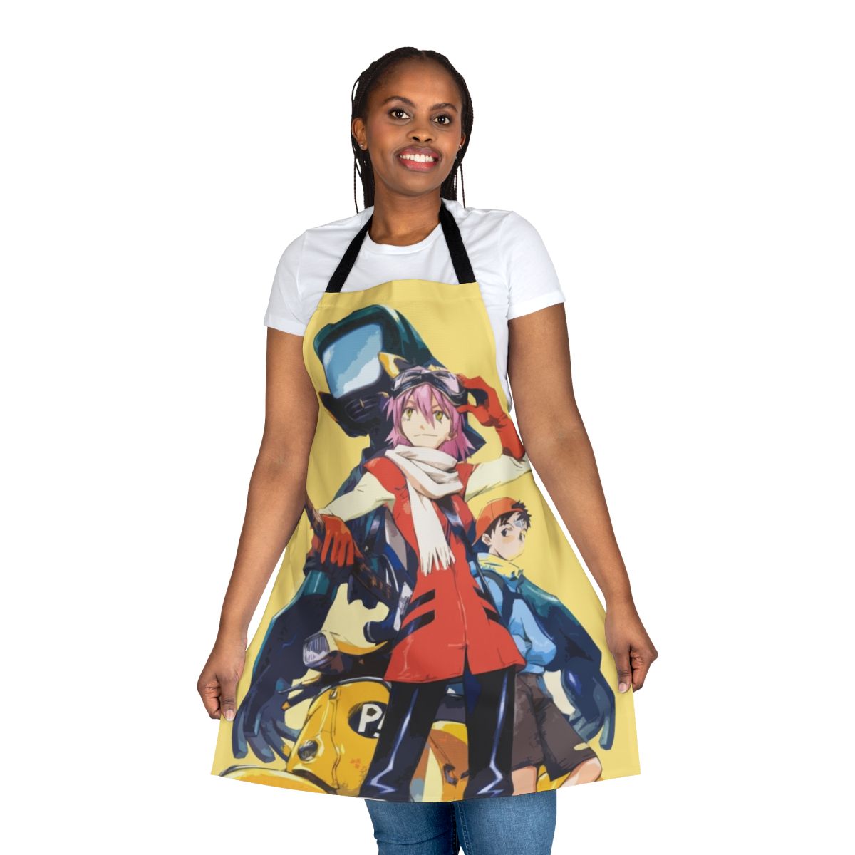 Stylish FLCL-inspired apron with vibrant anime graphics