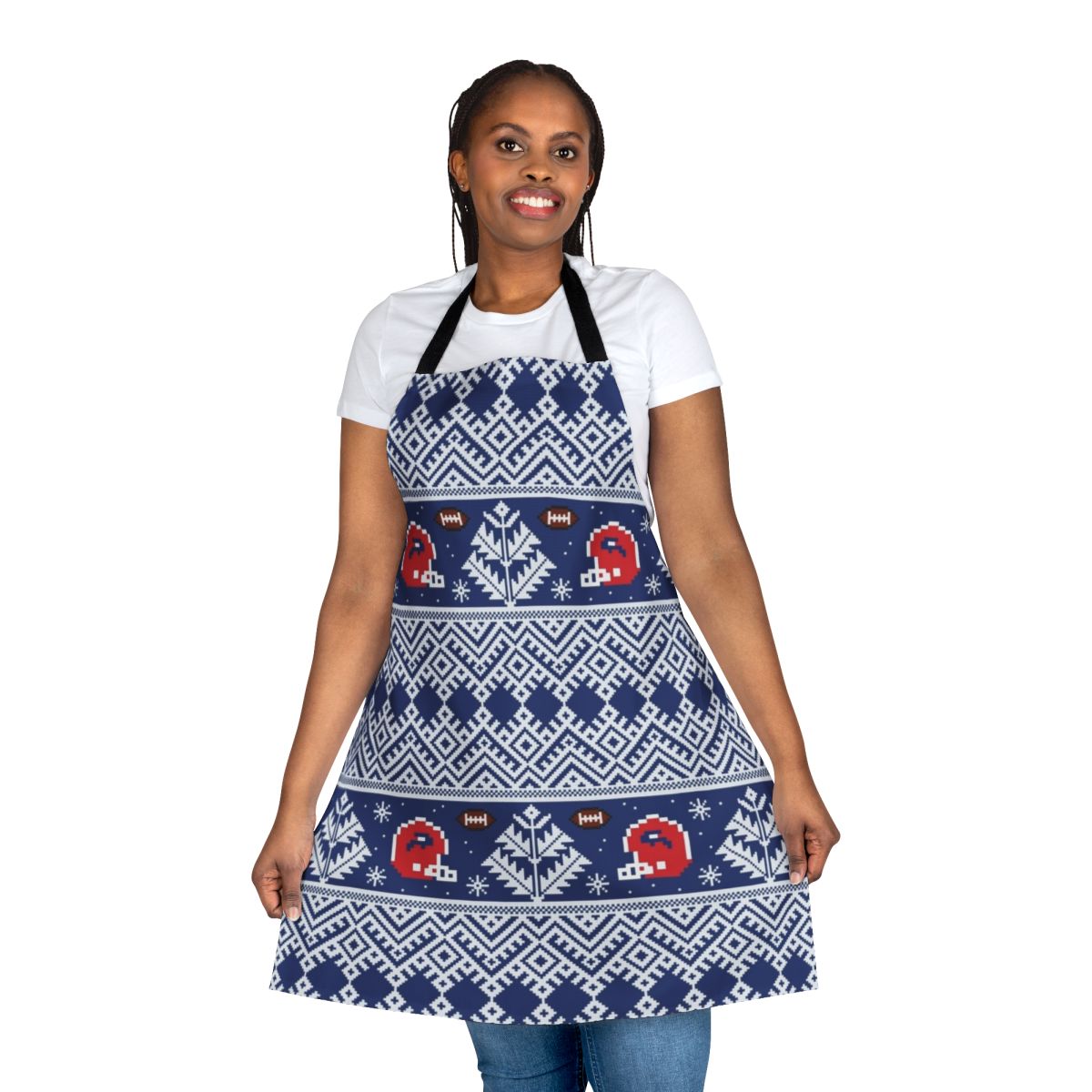 Retro 8-bit style buffalo plaid apron with buffalo bills inspired design