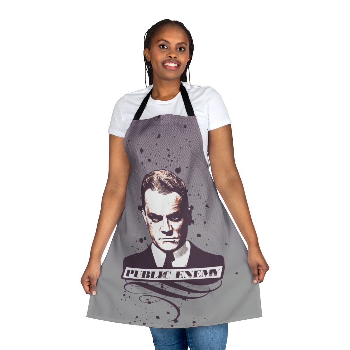 Retro apron with public enemy and 1930s gangster-inspired design