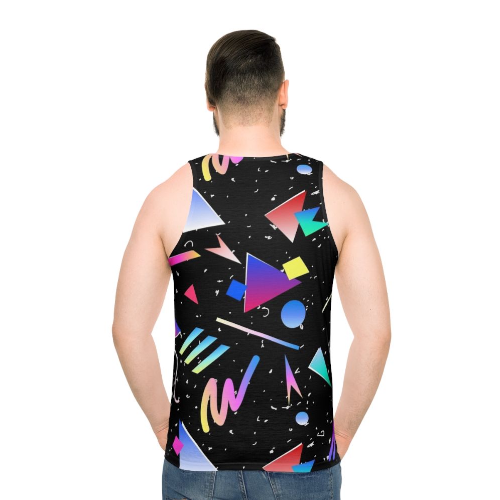 Retro geometric memphis style black unisex tank top