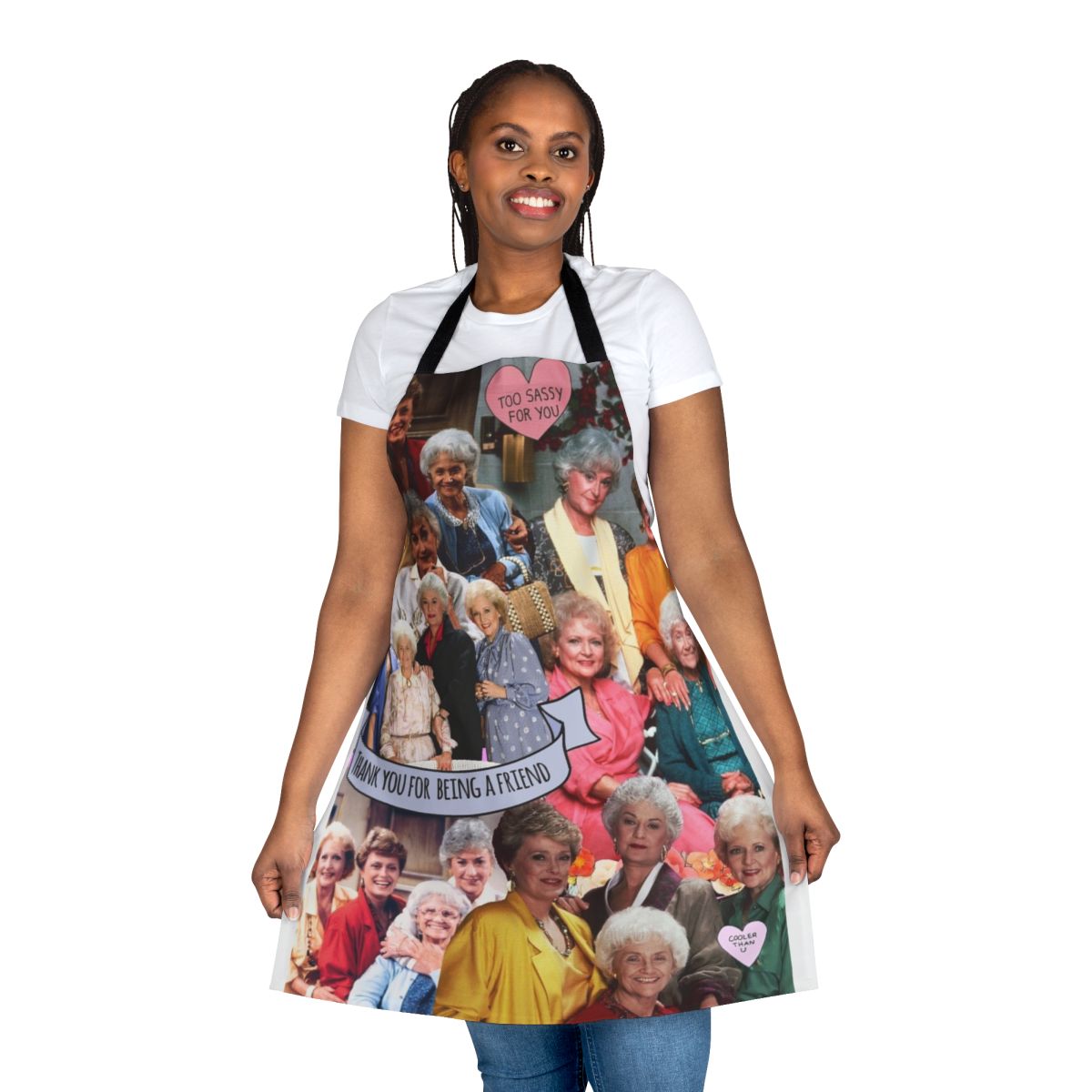 Golden Girls themed apron featuring iconic characters from the classic sitcom