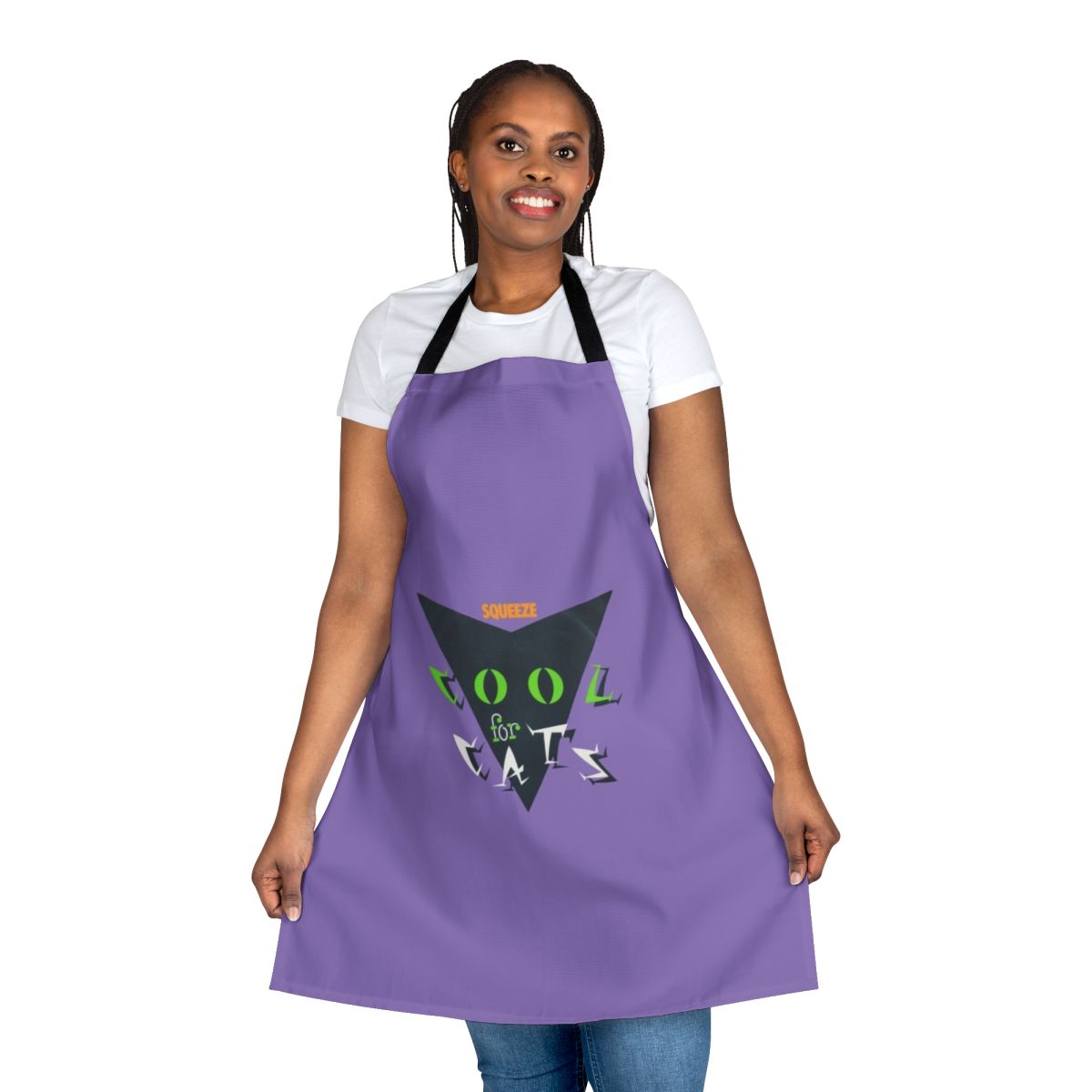 Geometric-patterned apron inspired by the iconic "Cool For Cats" album cover