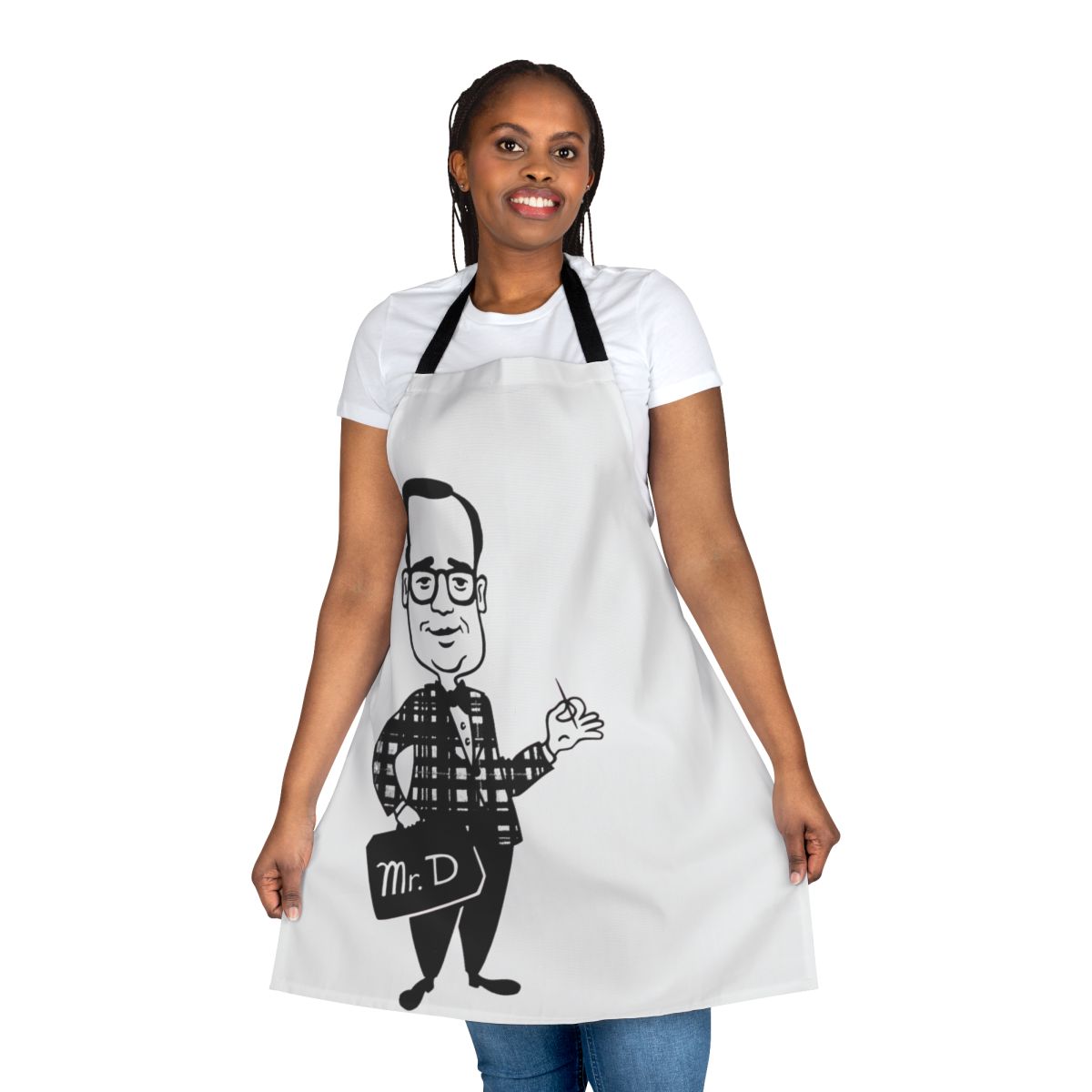 Retro-style apron featuring the iconic Mr D mascot from the Rax fast food restaurant chain