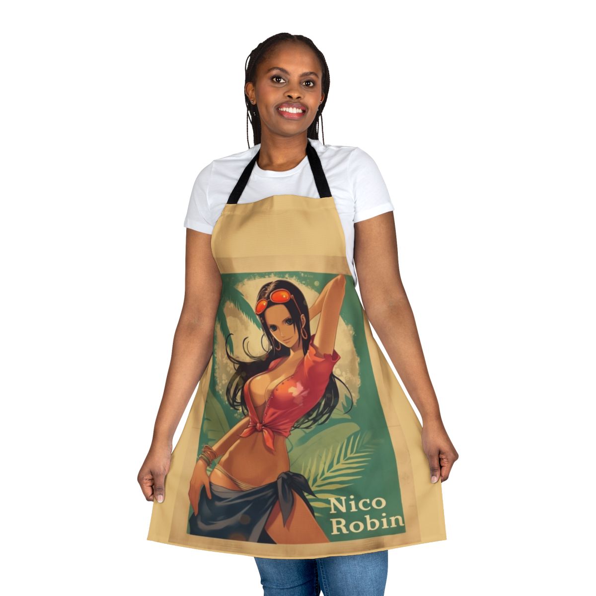 Retro Pinup Girl Apron with Anime-Inspired Devil Child Design