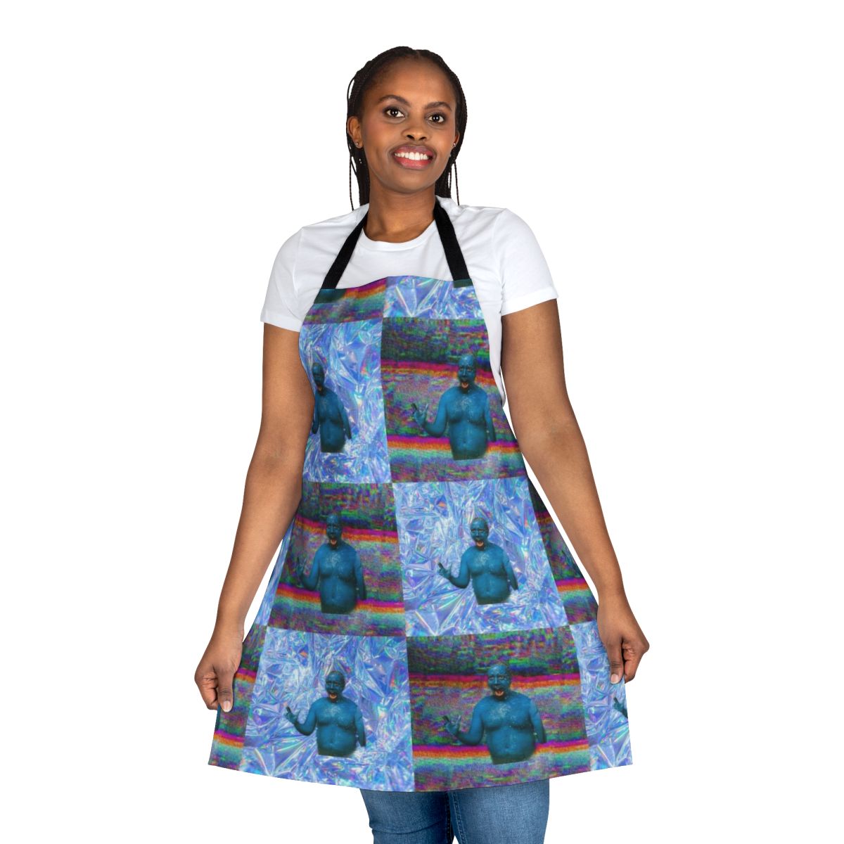"Retro-styled vaporwave apron featuring Marty Wolf from the 2000s film 'Big Fat Liar'"