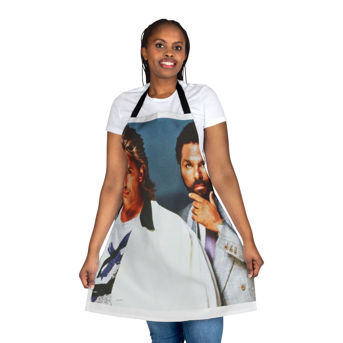Vibrant Miami Vice-inspired apron featuring an iconic 80s movie car