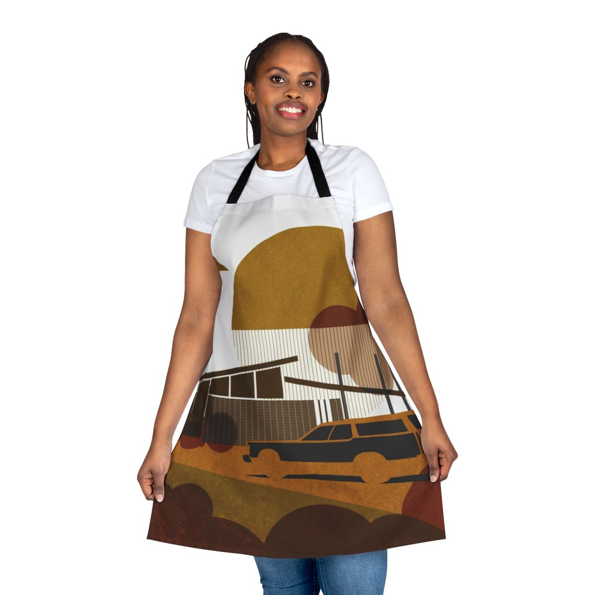 Vintage-inspired mid century modern apron with a retro station wagon design