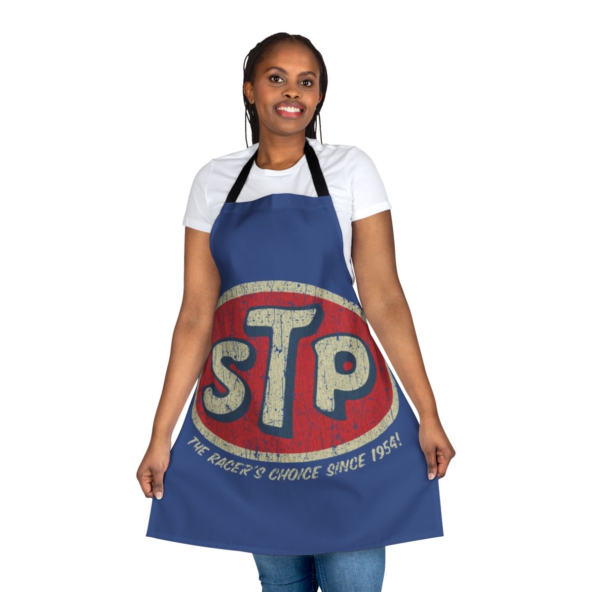 Vintage 1954 STP racer-inspired apron for the classic car mechanic and high-performance engine enthusiast