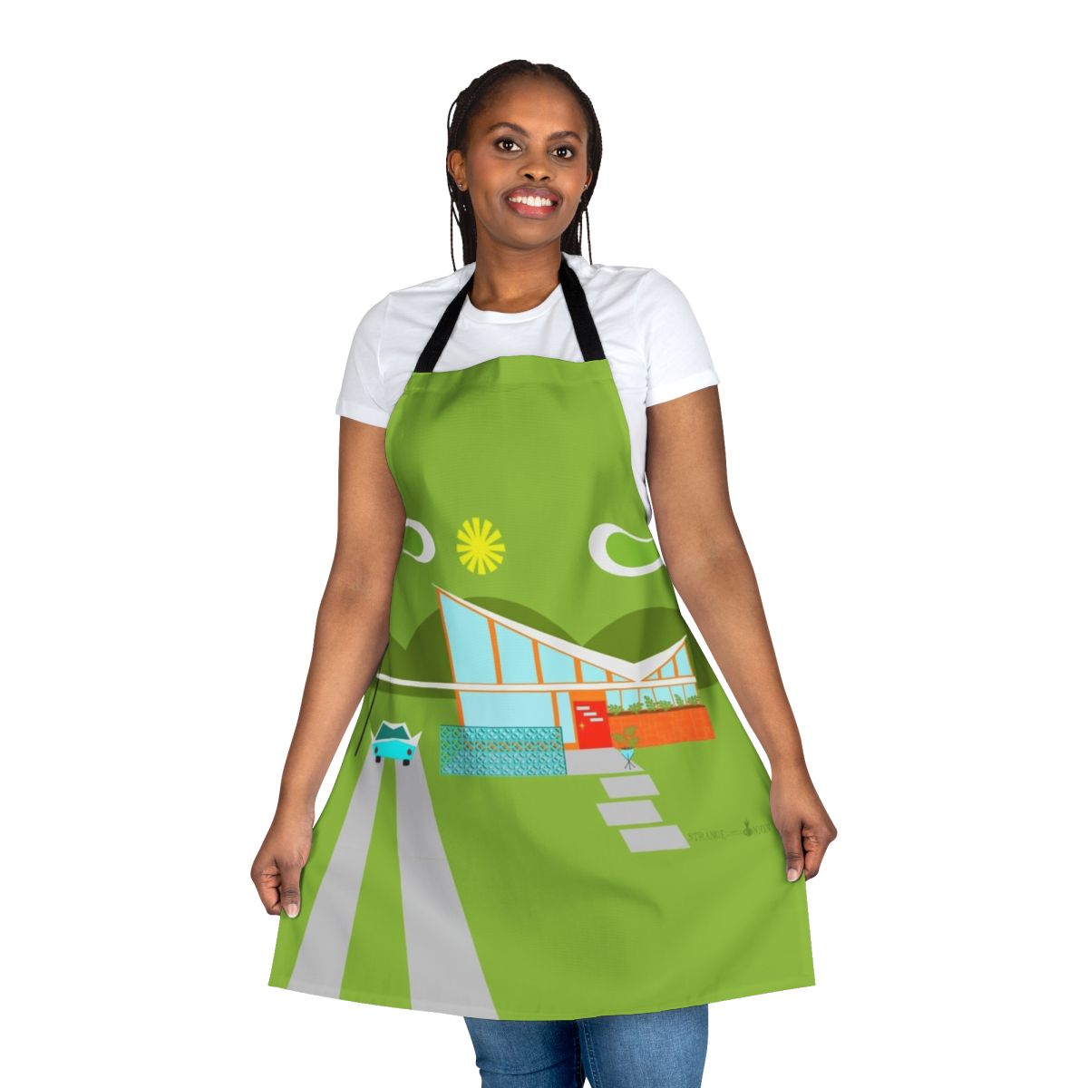Retro palm springs inspired apron with 1960s style and mid-century modern design