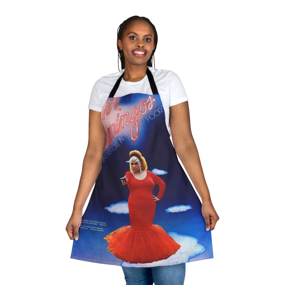 Vibrant pink flamingo-themed apron inspired by the iconic John Waters film