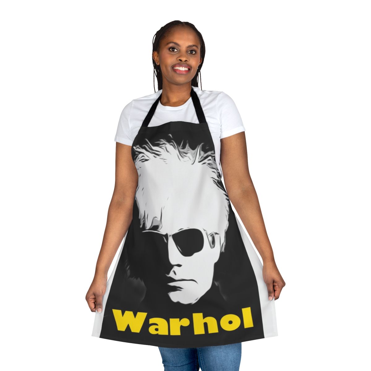 Retro pop art cooking apron featuring Andy Warhol's iconic Campbell's Soup design