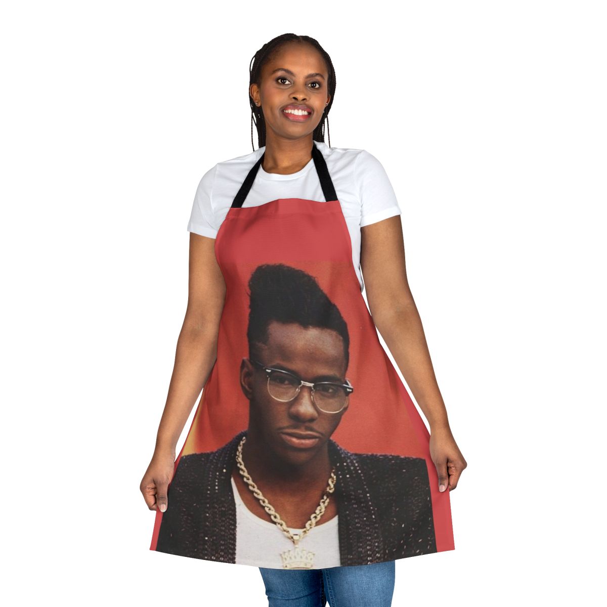 Retro-style apron with Bobby Brown and 80s R&B inspired design