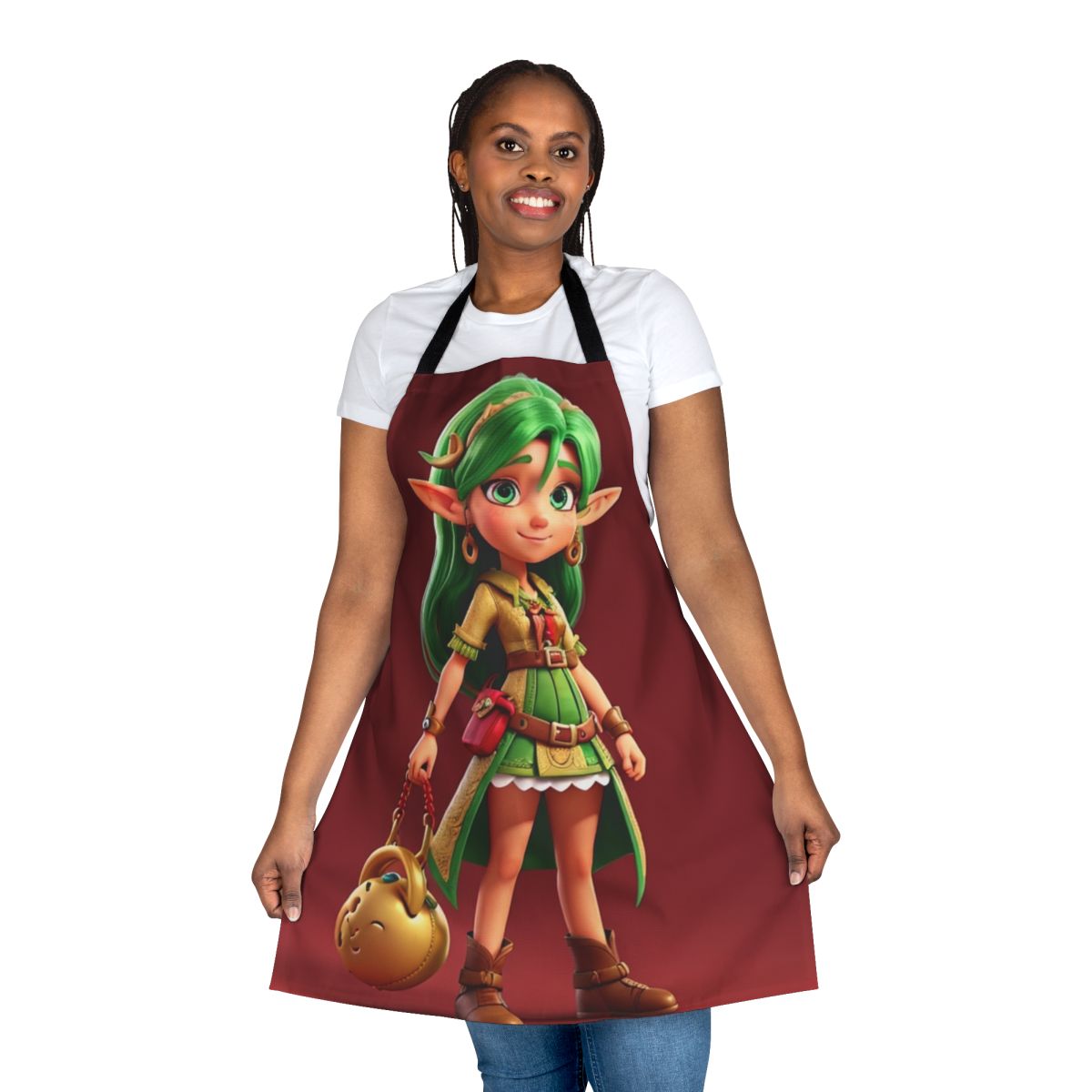Retro-style apron with rock band-inspired graphics