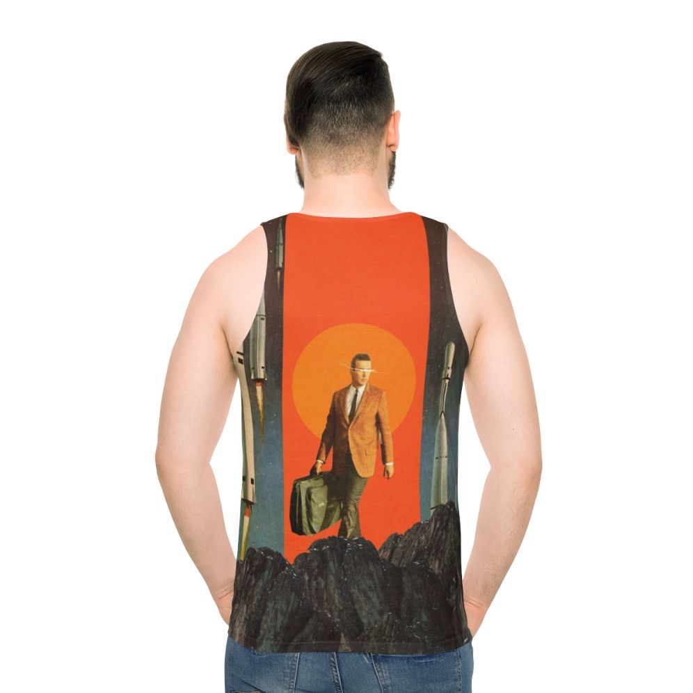 Retro unisex tank top with surreal space artwork