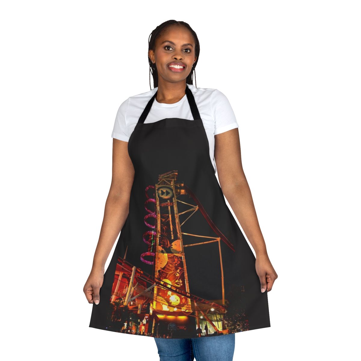 Rip Ride Rockit inspired apron with a nighttime theme for Universal Orlando resort fans