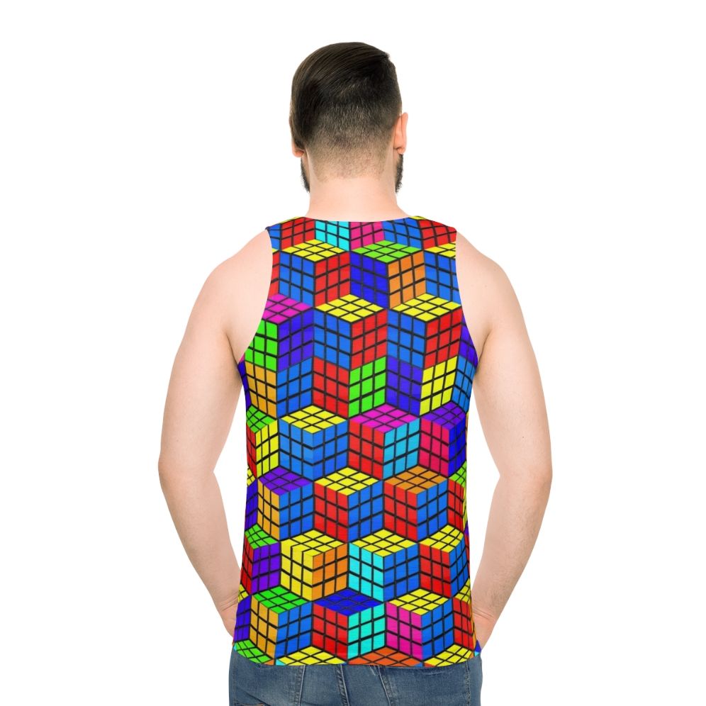 Unisex tank top with Rubik's cube inspired geometric pattern