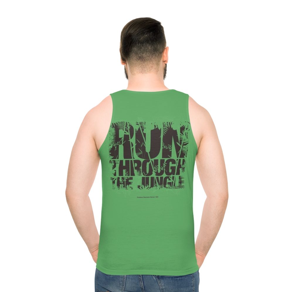 Unisex tank top with "Run Through The Jungle" graphic