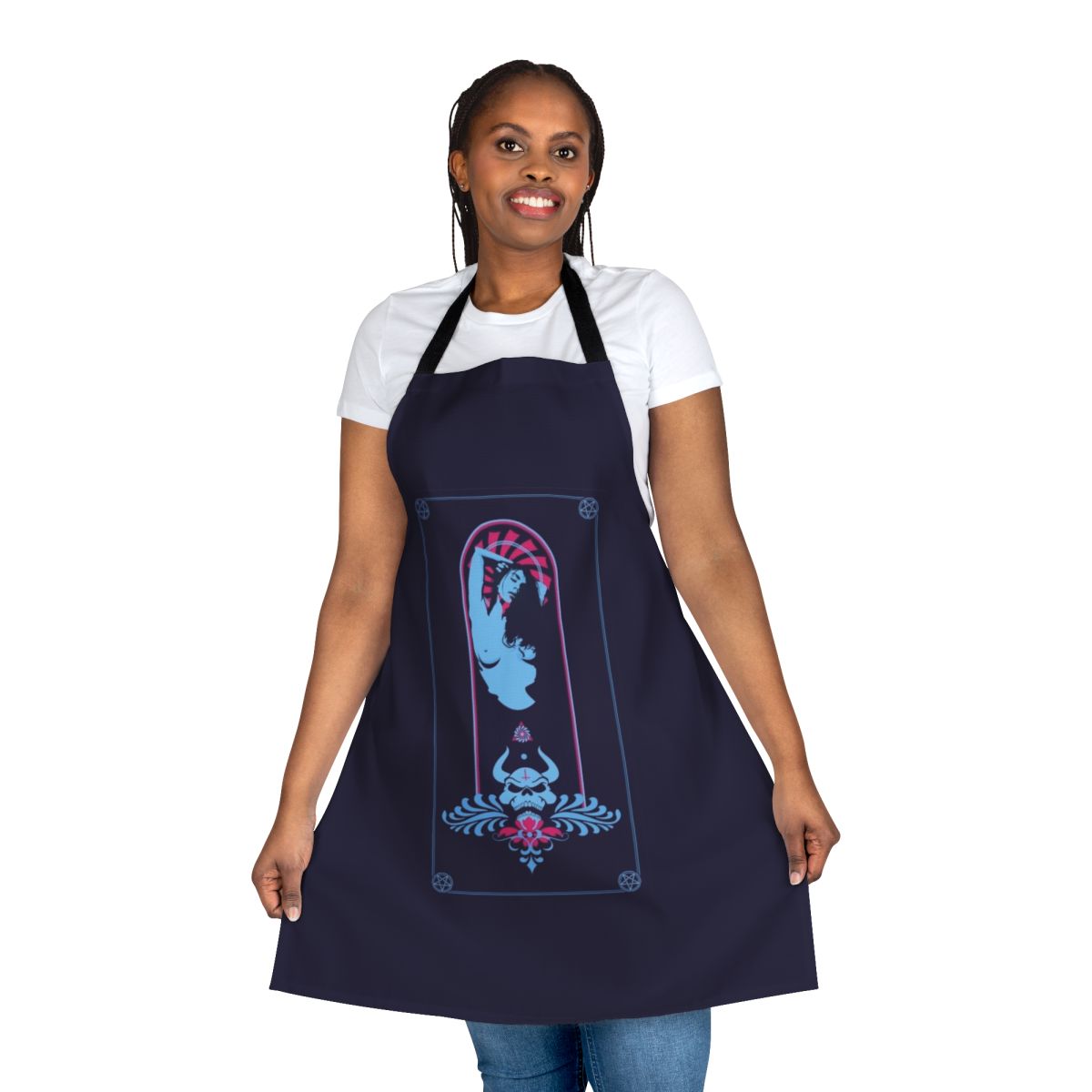 Satanic dark art apron with geometric skull and occult symbols