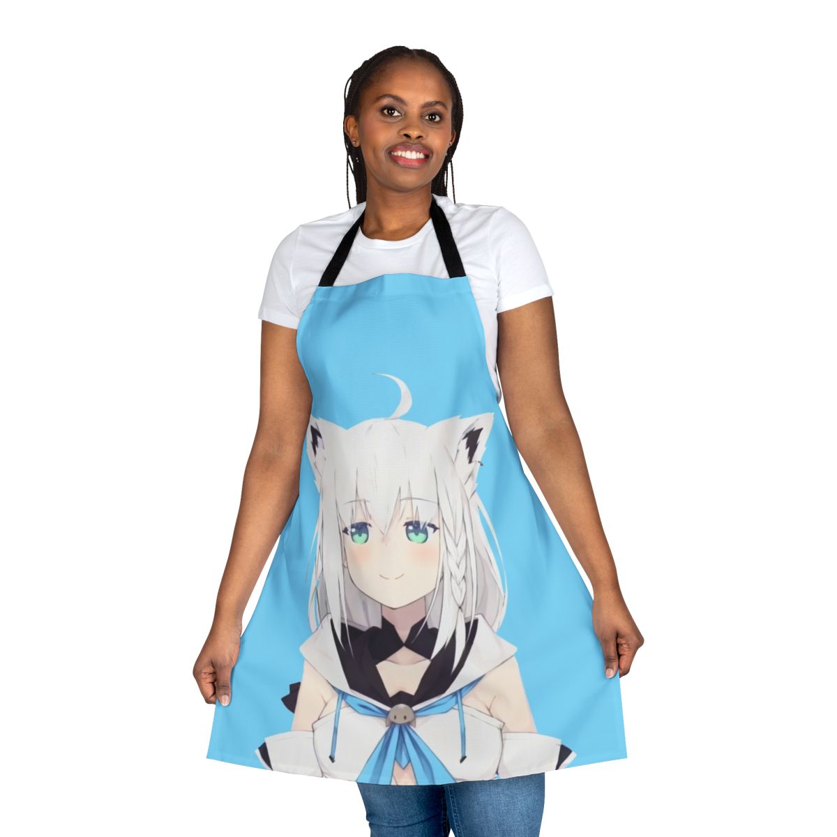 Shirakami Fubuki inspired apron with a smug anime fox design, perfect for Hololive fans and virtual youtuber enthusiasts.