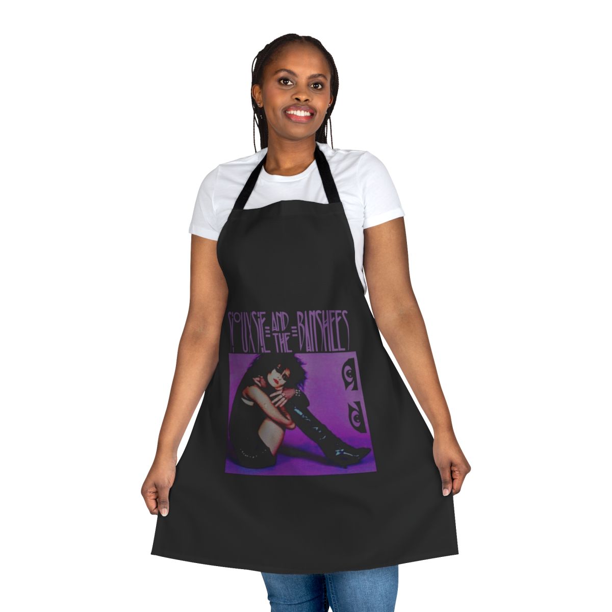 Siouxsie and the Banshees-inspired goth punk apron with band logo and gothic imagery