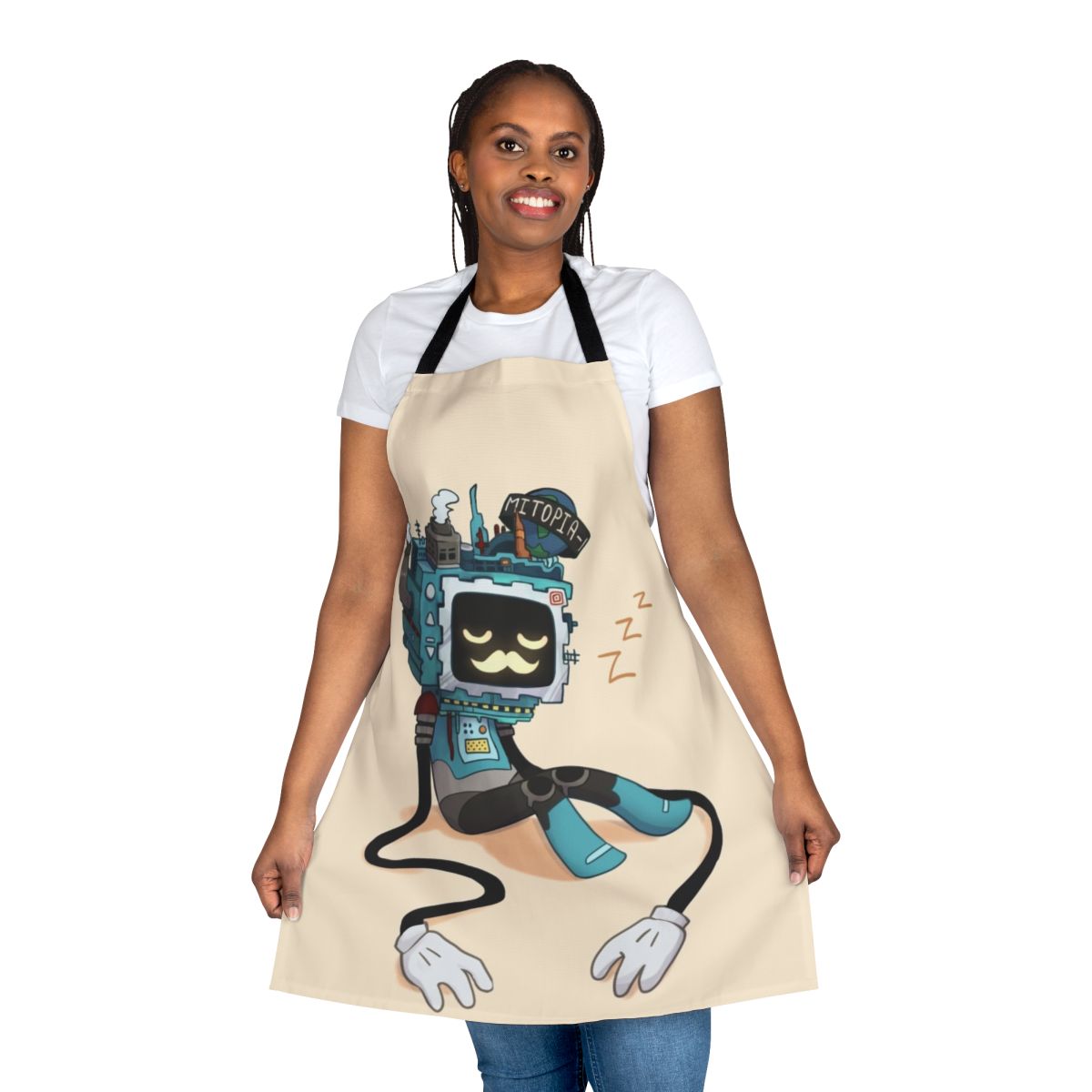 Sleepy Grumbot-themed apron, featuring a design inspired by the popular Grumbot robot from Hermitcraft