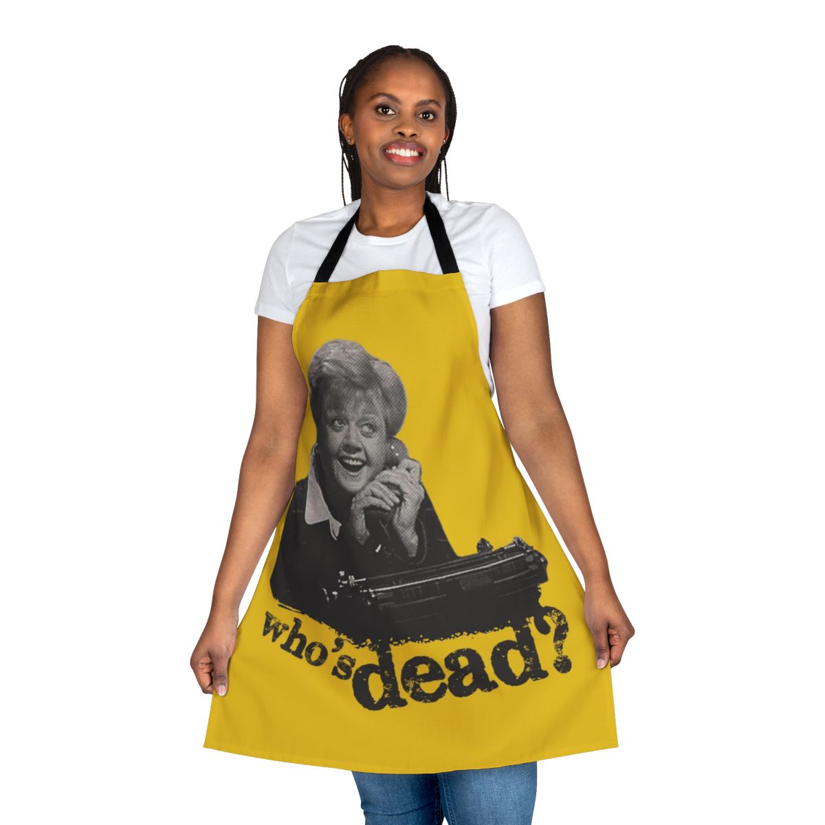 A stylish and functional apron featuring the iconic characters and branding from the classic TV series "Murder, She Wrote"