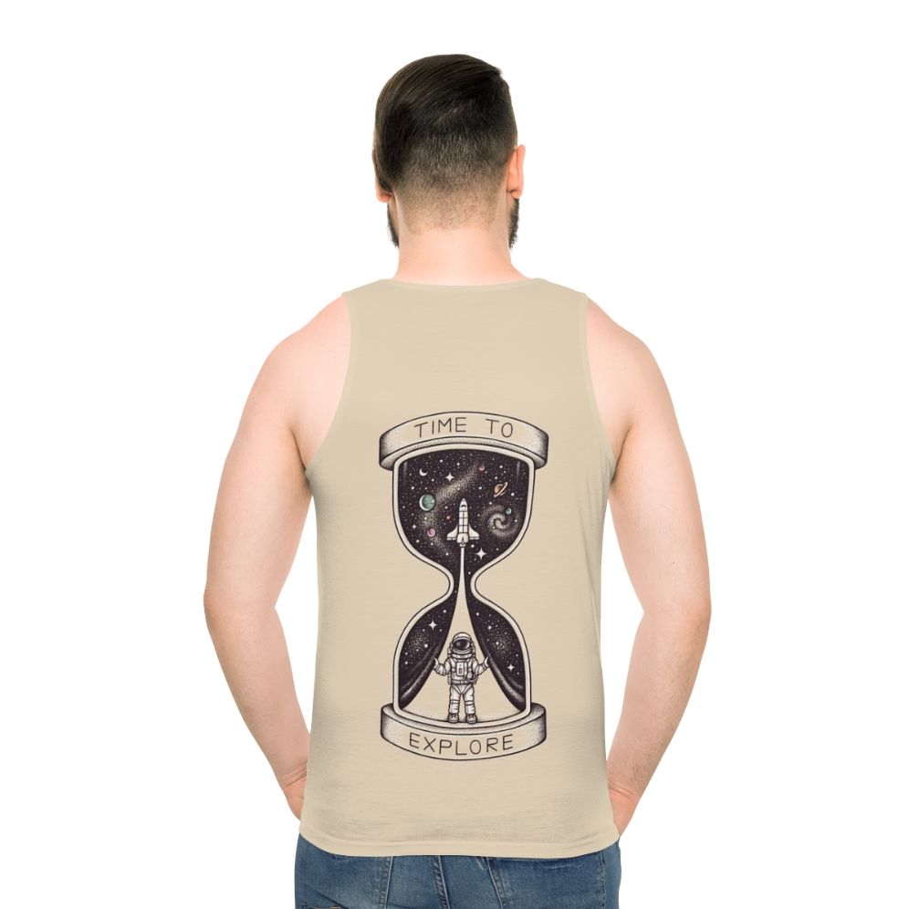Unisex space-themed tank top with galaxy and planetary design