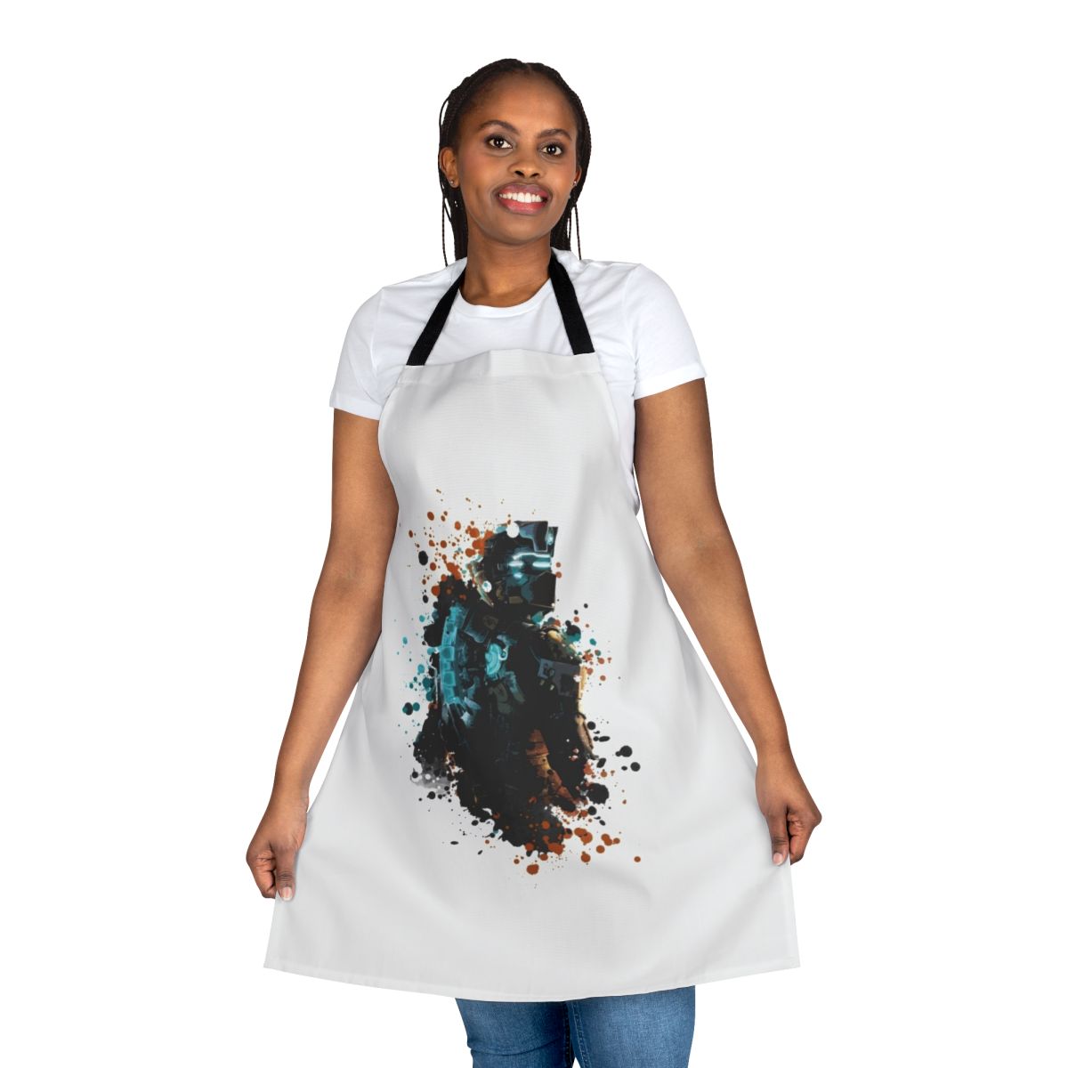 Spattered horror-themed apron featuring dark designs inspired by the Dead Space video game franchise