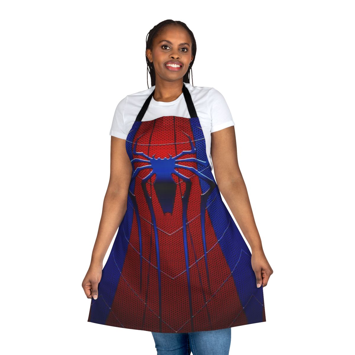 A high-quality apron featuring a spider web art design, perfect for fans of Marvel's Spider-Man and spider-themed artwork.