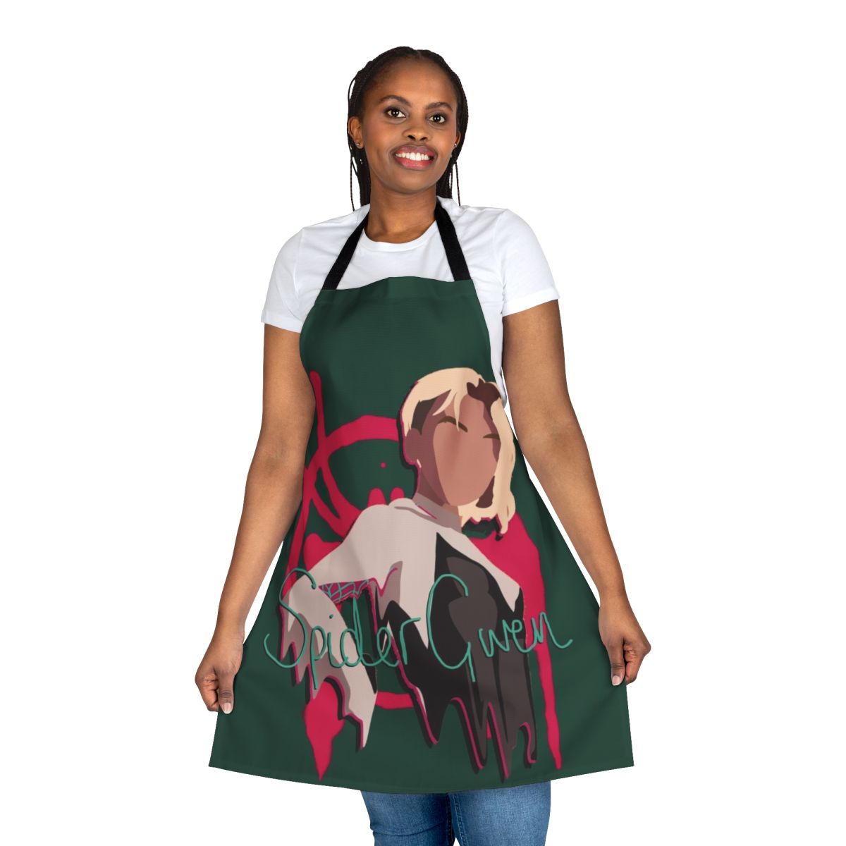 Stylish apron featuring a spider-themed graphic design, perfect for spider-gwen fans