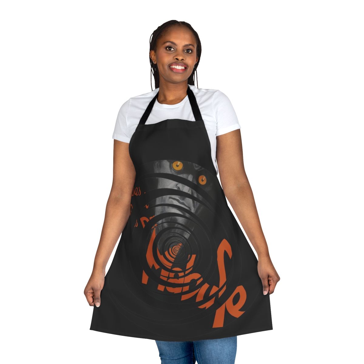Apron featuring a spiral design and "Mabuse" text, inspired by the classic film character Doctor Mabuse.