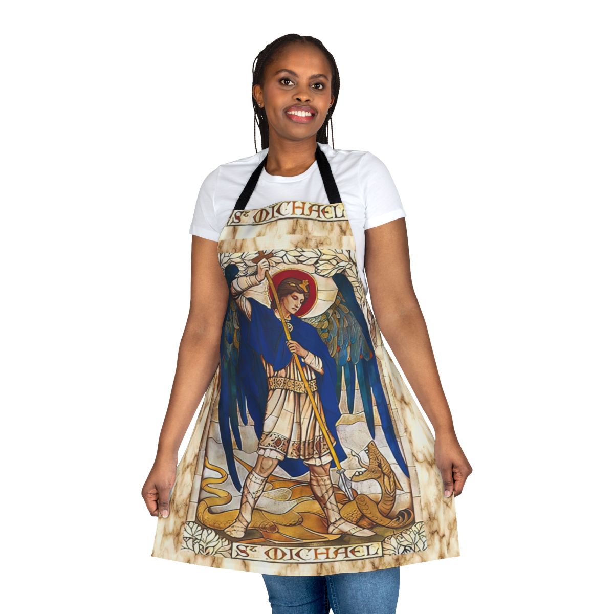 St. Michael the Archangel angel apron with religious and spiritual symbols