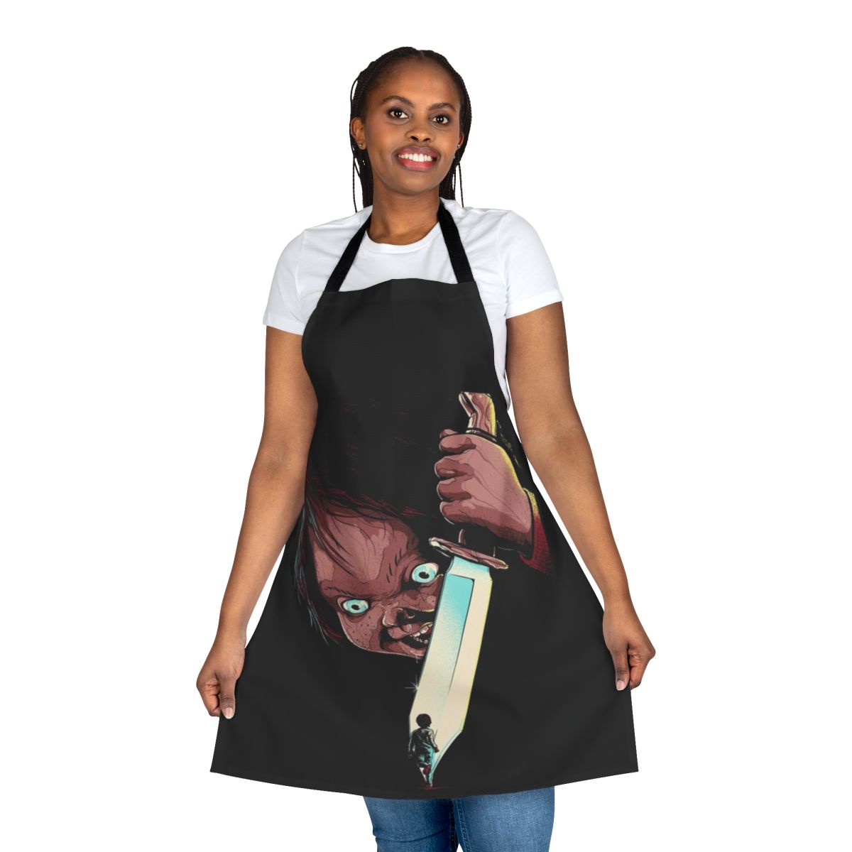Chucky-inspired apron with horror graphics