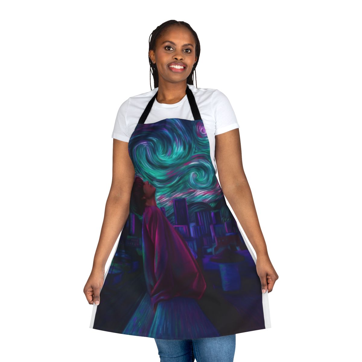 Starry Night-inspired apron featuring artistic K-pop fanart design