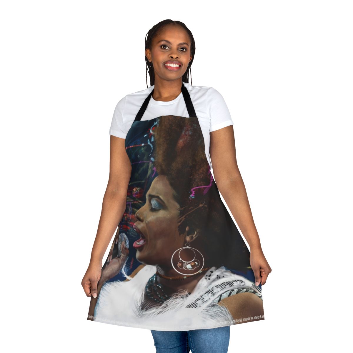 Striped cotton apron with a music-inspired design