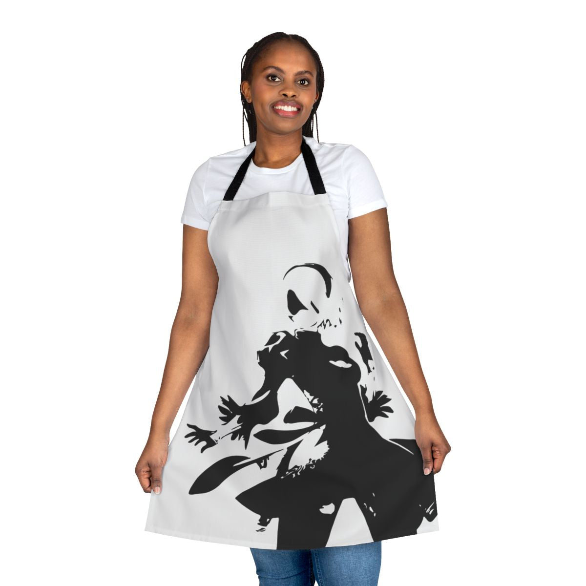 2B silhouette design apron, featuring characters from the Nier Automata video game