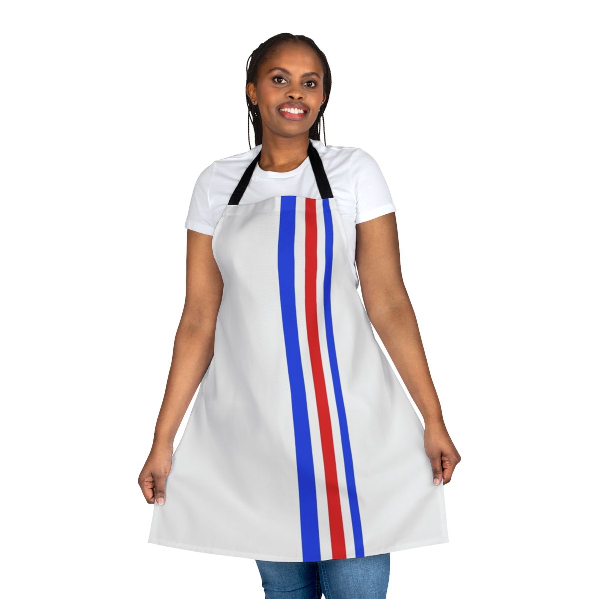 60s mod-inspired apron with geometric diamond pattern in black and white