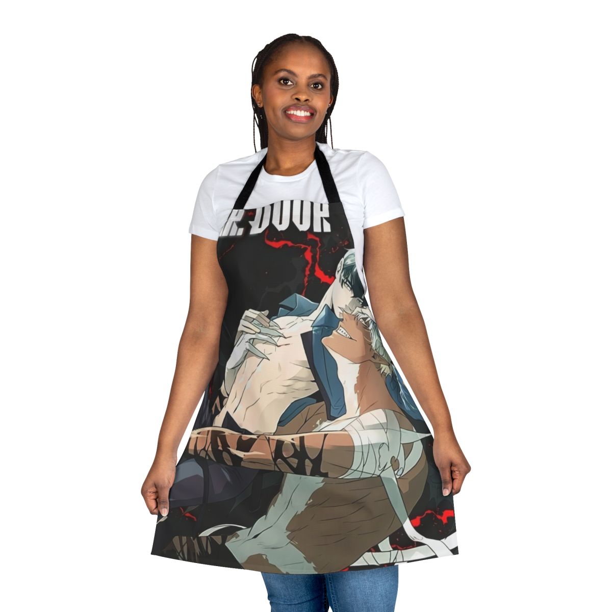 Fashionable apron design featuring popular manhwa/manga characters