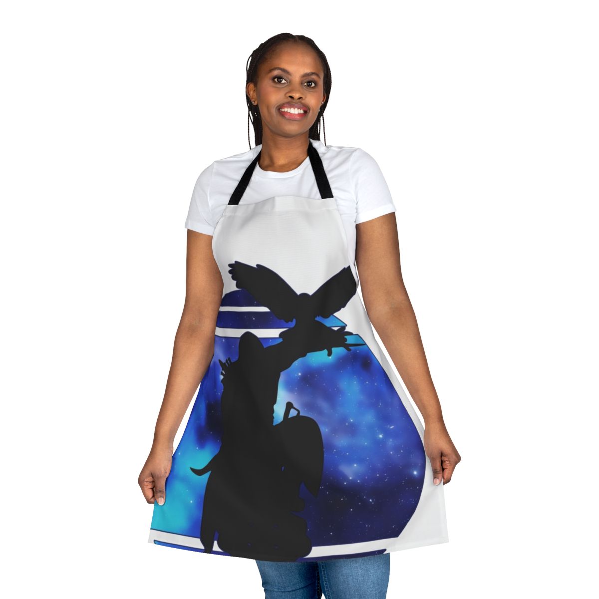 Assassin's Creed inspired apron featuring a black and white silhouette design