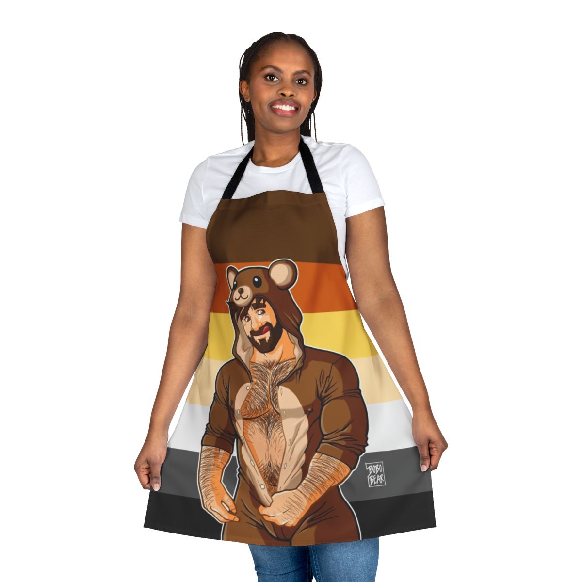 A stylish apron featuring a bear pride design, perfect for gay bears and their allies.