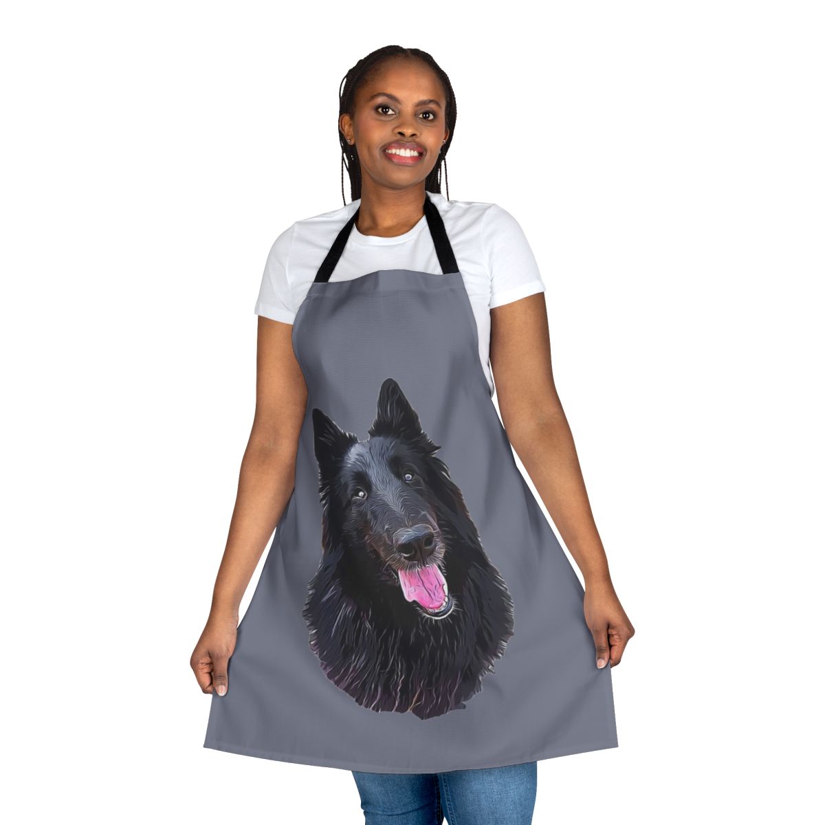 Charming illustration of a Belgian Shepherd Groenendael dog on a high-quality apron